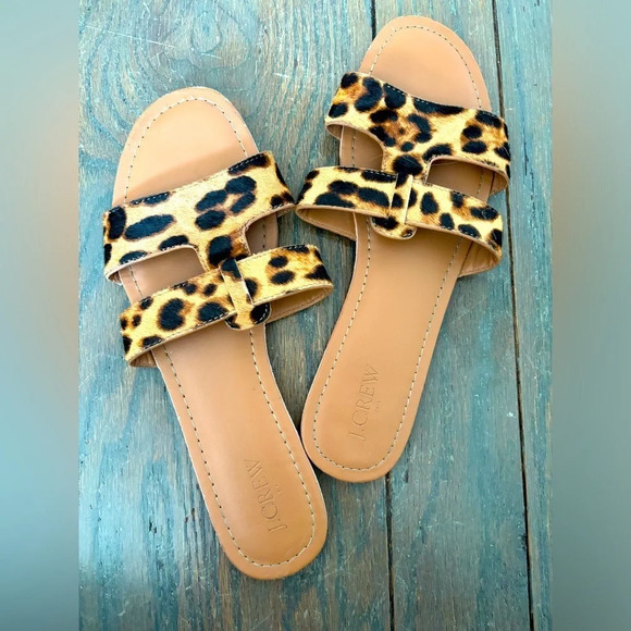 J. Crew Shoes - JCrew Leopard Print Slide Flat Sandals SZ 9